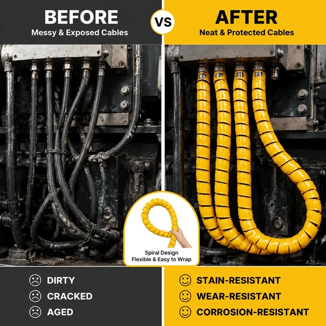 Alt view image 4 of 6 - 1" Od X 100' L Spiral Hose Protector, Yellow Hydraulic Hose Wrap, Heavy Duty Spiral Cable Wrap Protector Flexible Plastic Cable Sleeve for Pneumatic Hoses