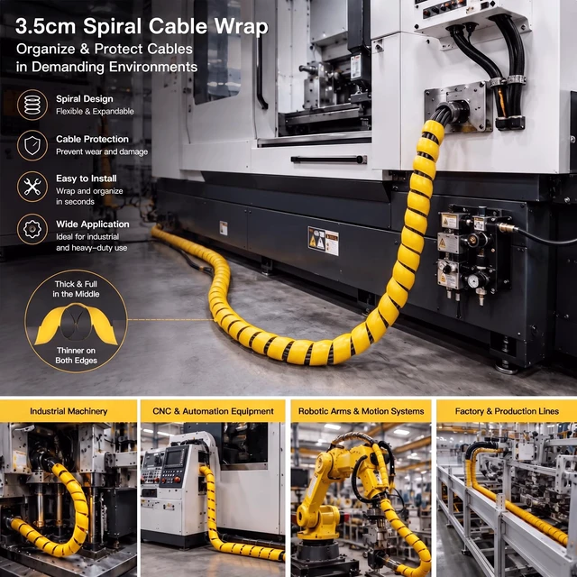 Alt view image 5 of 6 - 1" Od X 100' L Spiral Hose Protector, Yellow Hydraulic Hose Wrap, Heavy Duty Spiral Cable Wrap Protector Flexible Plastic Cable Sleeve for Pneumatic Hoses