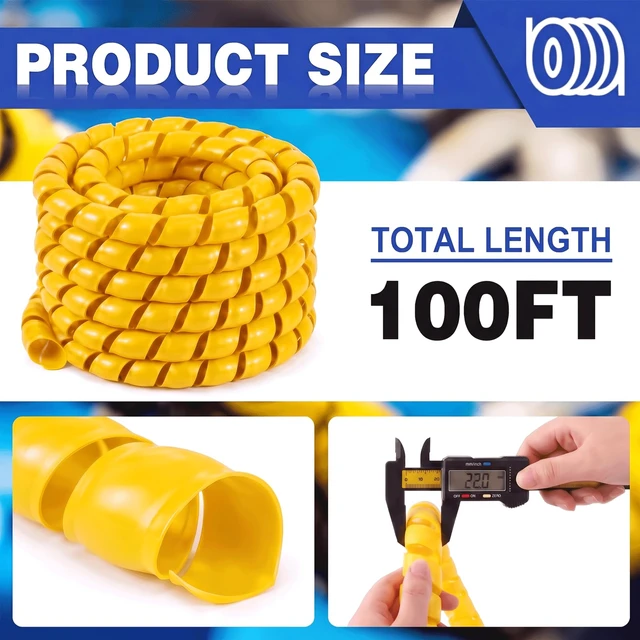 Alt view image 2 of 6 - 1" Od X 100' L Spiral Hose Protector, Yellow Hydraulic Hose Wrap, Heavy Duty Spiral Cable Wrap Protector Flexible Plastic Cable Sleeve for Pneumatic Hoses