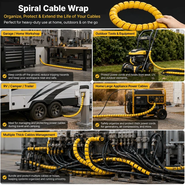 Alt view image 6 of 6 - 1" Od X 100' L Spiral Hose Protector, Yellow Hydraulic Hose Wrap, Heavy Duty Spiral Cable Wrap Protector Flexible Plastic Cable Sleeve for Pneumatic Hoses