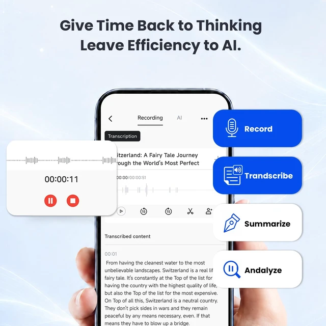 Alt view image 3 of 7 - AI Meeting Voice Recorder, AI Taking Device and Meeting Recorder 64GB Audio Recorder with AI Noise Cancellation,154 Languages, Audio Recording Device for Interviews, Class Notes and Work