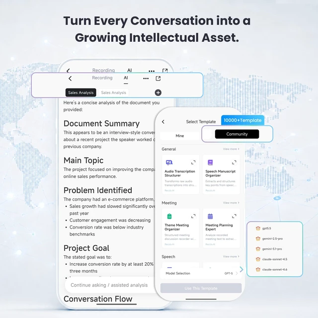 Alt view image 5 of 7 - AI Meeting Voice Recorder, AI Taking Device and Meeting Recorder 64GB Audio Recorder with AI Noise Cancellation,154 Languages, Audio Recording Device for Interviews, Class Notes and Work