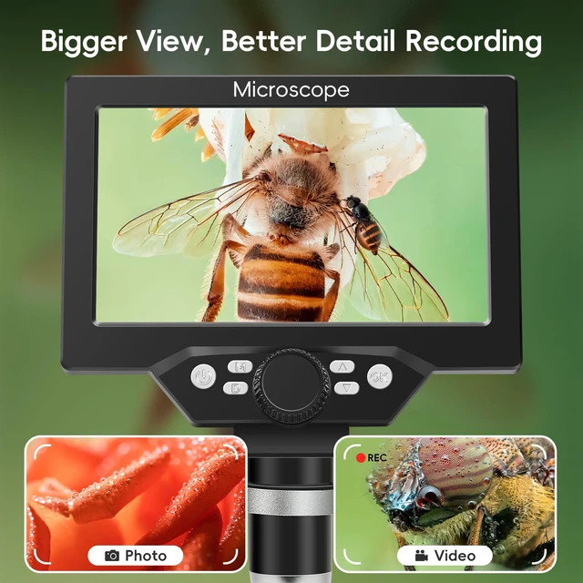 Alt view image 2 of 7 - 7" LCD Digital Microscope with 12MP 1080P Camera, 8 LED Lights & Metal Stand, Ultra-Precise Focus for Coins, Stamps, Soldering & PC View, 501200X Magnification