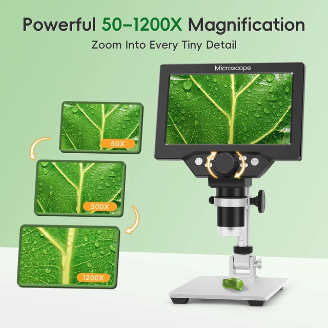 Alt view image 3 of 7 - 7" LCD Digital Microscope with 12MP 1080P Camera, 8 LED Lights & Metal Stand, Ultra-Precise Focus for Coins, Stamps, Soldering & PC View, 501200X Magnification