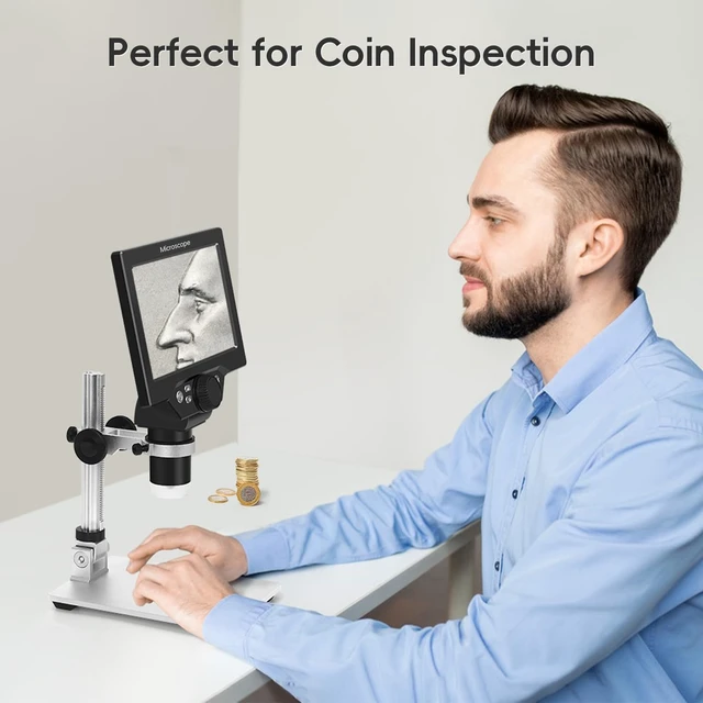 Alt view image 4 of 7 - 7" LCD Digital Microscope with 12MP 1080P Camera, 8 LED Lights & Metal Stand, Ultra-Precise Focus for Coins, Stamps, Soldering & PC View, 501200X Magnification