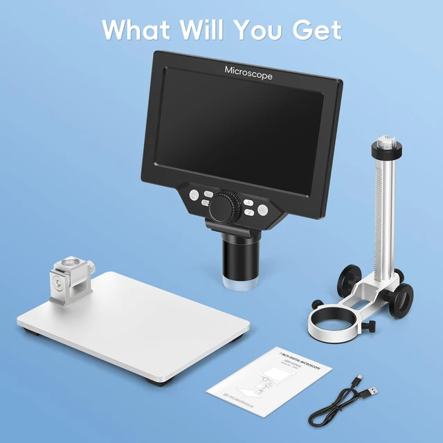Alt view image 7 of 7 - 7" LCD Digital Microscope with 12MP 1080P Camera, 8 LED Lights & Metal Stand, Ultra-Precise Focus for Coins, Stamps, Soldering & PC View, 501200X Magnification