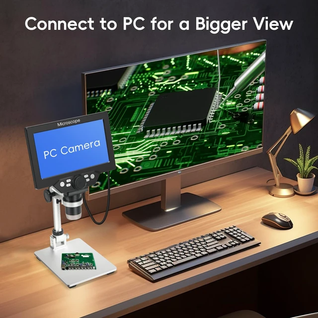Alt view image 6 of 7 - 7" LCD Digital Microscope with 12MP 1080P Camera, 8 LED Lights & Metal Stand, Ultra-Precise Focus for Coins, Stamps, Soldering & PC View, 501200X Magnification