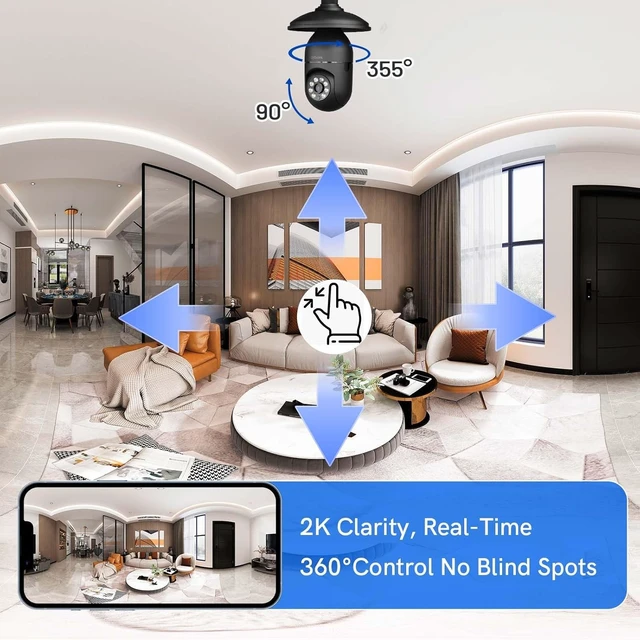 Alt view image 3 of 6 - 2K Light Bulb Camera Outdoor, 2.4/5GHz Wi-Fi 6 Security Cameras Wireless Outdoor, 360° PTZ Cameras for Home Security with Color Night Vision, AI Human Detection, 2 Way Talk, Easy Installation,2 Packs