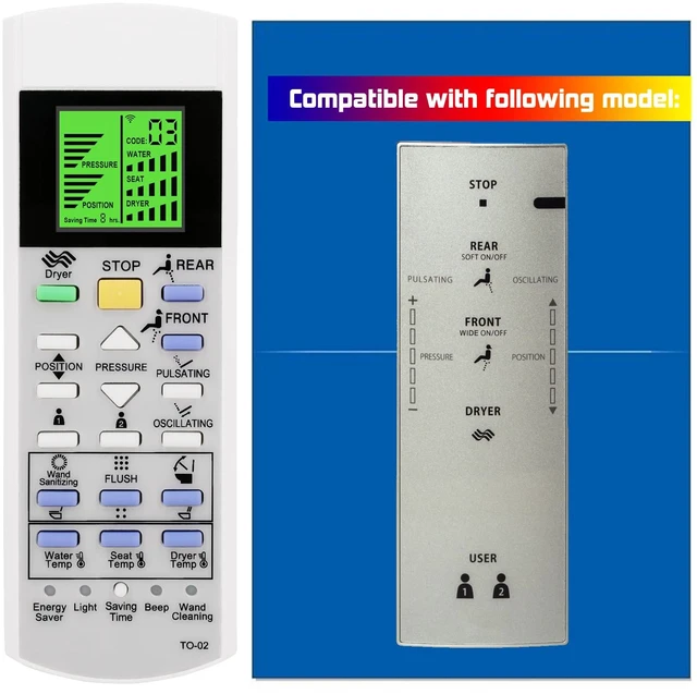 Main image of Replacement Remote Control for TOTO Washlet Toilets and Bidets C200 SW2044 TCF6531U SW2043 TCF6530U MS920CEMFG THU9958 G500 A200 SW2024 TCF6501U MS970CEMFG SN970M V1 TCF403RG TCF403RSW