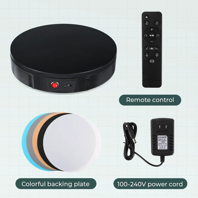 Alt view image 7 of 7 - Photography Turntable 11.8inch/350lb Motorized 360° with Remote 10ft(3m) Wired Remote, 360° Smooth Rotation for Professional Product Photography, 3D Scanning, Commercial Display, Black