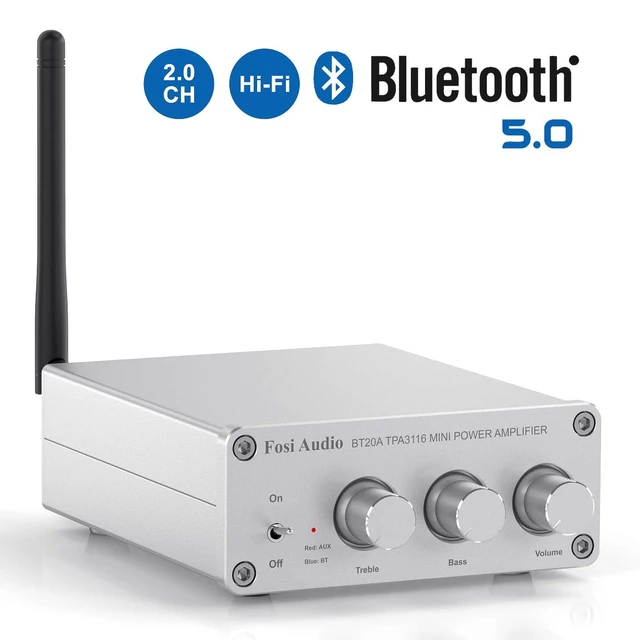 Alt view image 7 of 7 - BT20A-S Bluetooth 5.0 Stereo Audio 2 Channel Amplifier Receiver Mini Hi-Fi Class D Integrated Amp 2.0 CH for Home Speakers 100W x 2 with Bass and Treble Control TPA3116 (with Power Supply)
