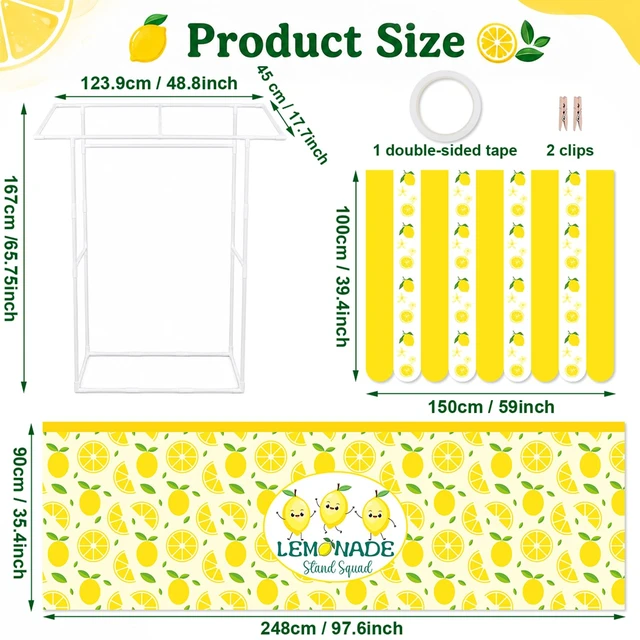 Alt view image 2 of 7 - Summer Lemonade Stand Kits Include Shelf Roof Awning Table Skirt Large Fresh Lemonade Stand Decoration for Outdoor Photo Prop Garden Holiday Picnic Lemon Themed Birthday Party Supplies(Without Table)