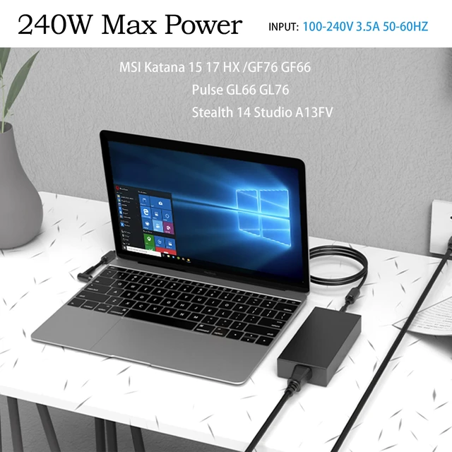 Alt view image 5 of 7 - 240W AC Adapter Compatible with Chicony A20-240P2A MSI Katana 15 17 HX B13V B13VGK B13VFK B13VEK B12V B12VGK B12VEK B12VFK B14W B14WGK /MSI GF66 GF76 /Pulse 15 17 B13V Gaming Laptop Charger 4.5*3.0 mm