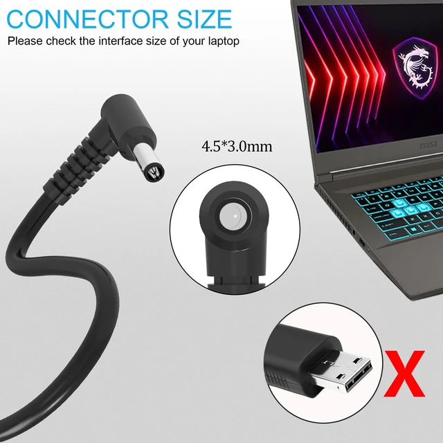 Alt view image 4 of 7 - 240W AC Adapter Compatible with Chicony A20-240P2A MSI Katana 15 17 HX B13V B13VGK B13VFK B13VEK B12V B12VGK B12VEK B12VFK B14W B14WGK /MSI GF66 GF76 /Pulse 15 17 B13V Gaming Laptop Charger 4.5*3.0 mm