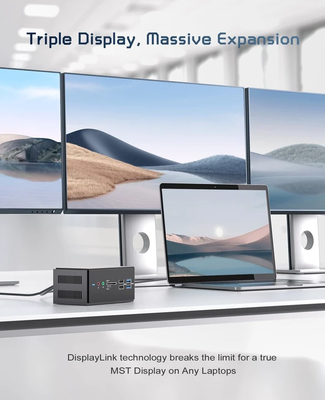 Alt view image 2 of 7 - DisplayLink Docking Station,14 in 1 Laptop USB C Docking Station Triple Monitors, Universal for MacBook and Windows,USB C Dock with USB-A & Cable, 2HDMI, VGA, 4USB-A
