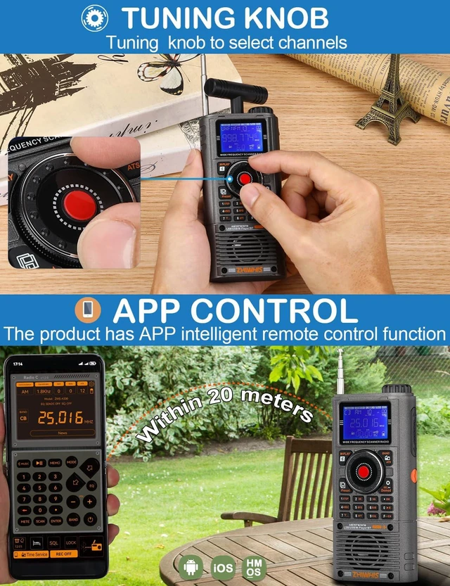 Alt view image 4 of 7 - A330 SSB Shortwave Radio Receiver, Portable Wide Frequency Scanner Full-Band FM/MW/SW/AIR/CB/WB/VHF/UHF HAM, Antenna Port, Alert, Bluetooth&TF Card, APP Control, 1400Presets, RecordingZWS-A330