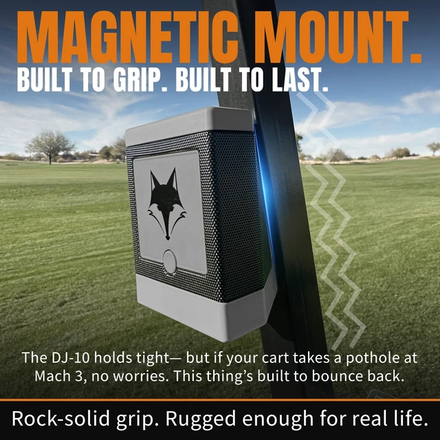 Alt view image 5 of 7 - DJ-10 Golf Cart Bluetooth Speaker Wireless Magnetic Golf Speaker with Secure Mount Loud, Weatherproof Sound with Retro Volume Knob & Built-in Charging (Gray)
