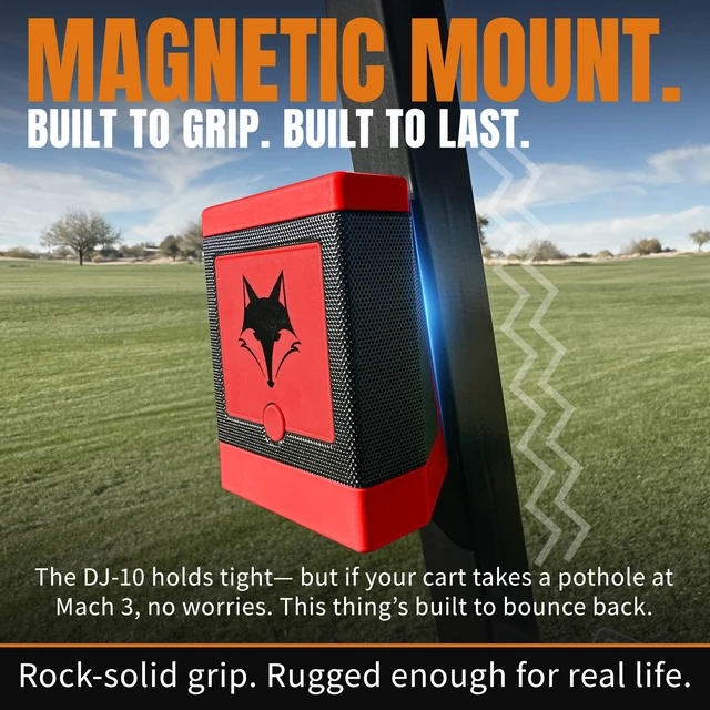 Alt view image 5 of 7 - DJ-10 Golf Cart Bluetooth Speaker Wireless Magnetic Golf Speaker with Secure Mount Loud, Weatherproof Sound with Retro Volume Knob & Built-in Charging (Red)