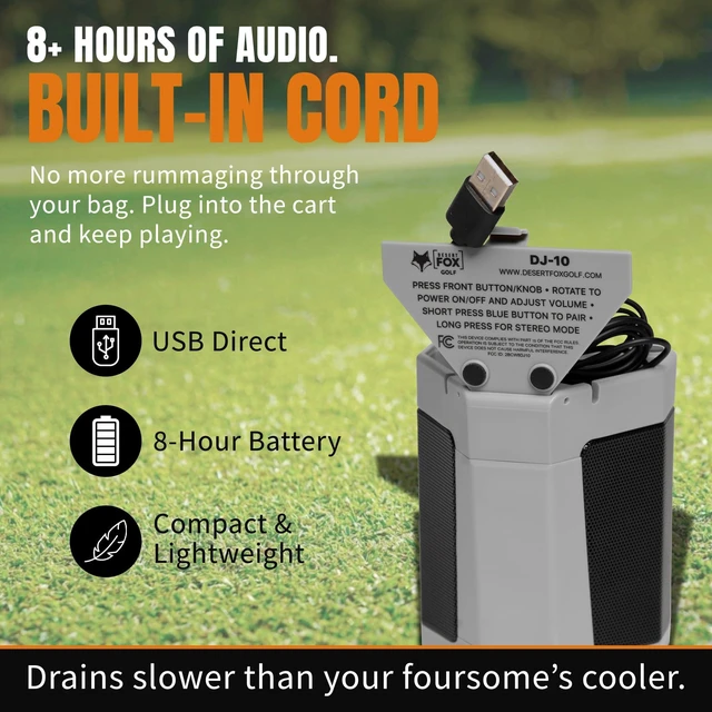 Alt view image 4 of 7 - DJ-10 Golf Cart Bluetooth Speaker Wireless Magnetic Golf Speaker with Secure Mount Loud, Weatherproof Sound with Retro Volume Knob & Built-in Charging (Gray)