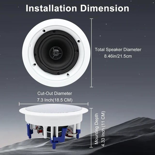 Alt view image 4 of 7 - 5.25 Inch Bluetooth Ceiling Speakers,300 Watt Max Power Output for Indoor Kichten,Living Room,Study Room,Basement and Covered Patio