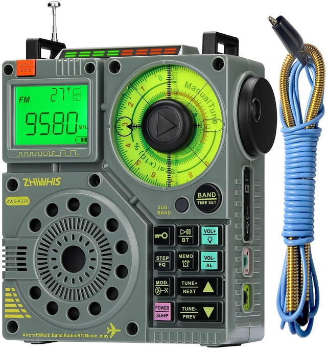 Main image of Shortwave Radio with Bluetooth and APP Control, AIR AM FM VHF SW WB Portable Receiver, Super Bass/5 Types of Light Effects/6 EQ/Recording Rechargeable Stereo Emergency Radios Player ZWS-A320
