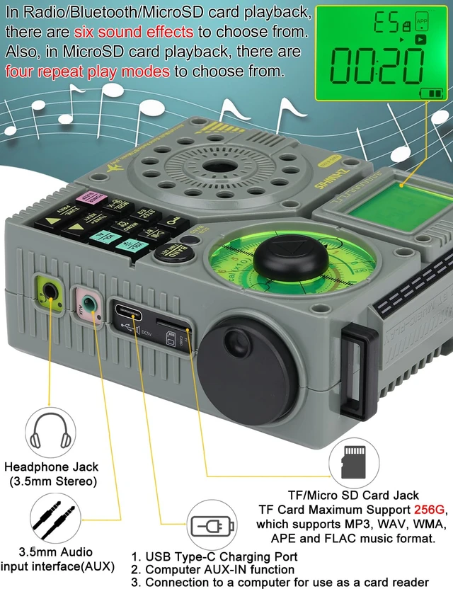 Alt view image 5 of 7 - Shortwave Radio with Bluetooth and APP Control, AIR AM FM VHF SW WB Portable Receiver, Super Bass/5 Types of Light Effects/6 EQ/Recording Rechargeable Stereo Emergency Radios Player ZWS-A320