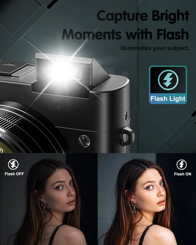 Alt view image 6 of 7 - 4K Digital Camera for Photography, 64MP Autofocus Vlogging Camera for YouTube with Selfie Lens, Compact Travel Video Camera with Flash, 16X Zoom, Anti-Shake, 32GB Card, 2 Batteries(Black)
