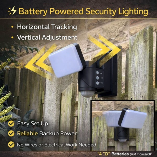 Alt view image 5 of 7 - Dynamic Tracking Battery Powered Motion Security Light, 1500 Lumens LED, 240° Sensor, Black, 50 ft Range
