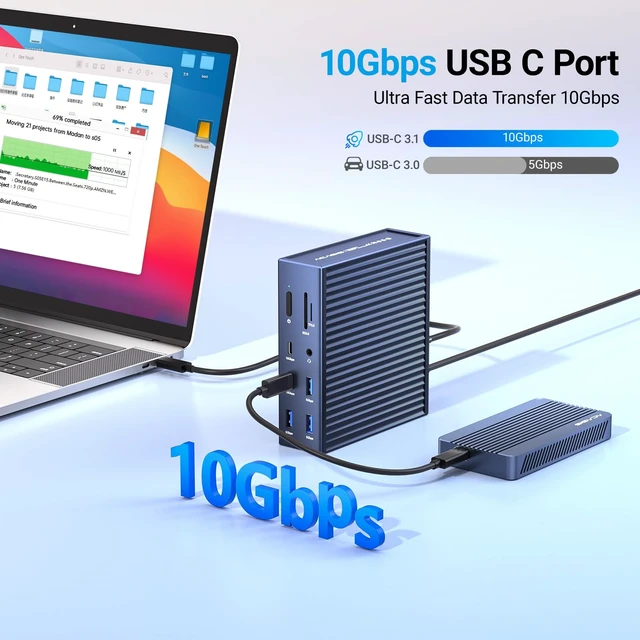 Alt view image 3 of 7 - USB C Docking Station Dual Monitor, 16-in-1 Laptpop Docking Station with 2* HDMI,VGA,2.5G Ethernet,SD/TF,10Gbps USB-C 3.1,3.5mm Audio,PD100W,USBC Hub for Dell/Lenovo/HP/ThinkPad (Gray)