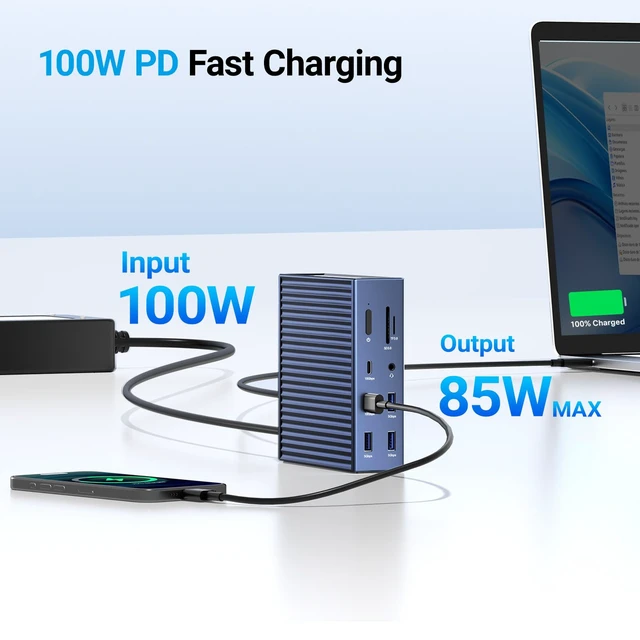 Alt view image 6 of 7 - USB C Docking Station Dual Monitor, 16-in-1 Laptpop Docking Station with 2* HDMI,VGA,2.5G Ethernet,SD/TF,10Gbps USB-C 3.1,3.5mm Audio,PD100W,USBC Hub for Dell/Lenovo/HP/ThinkPad (Gray)