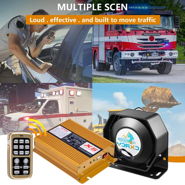 Alt view image 3 of 7 - 12V 200W Police Siren PA System, Wireless Mic, 18 Tones, 120-130dB Fits car, ambulance, fire truck, SUV, ATV, UTV. Slim, easy install. Multifunctional wireless controller