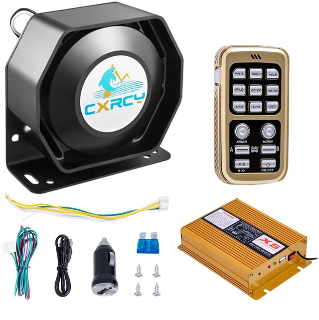 Main image of 12V 200W Police Siren PA System, Wireless Mic, 18 Tones, 120-130dB Fits car, ambulance, fire truck, SUV, ATV, UTV. Slim, easy install. Multifunctional wireless controller