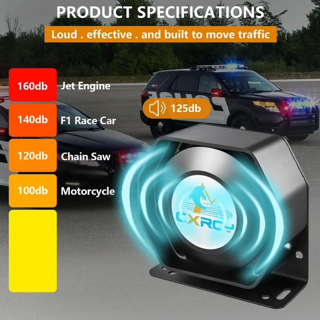 Alt view image 2 of 7 - 12V 200W Police Siren PA System, Wireless Mic, 18 Tones, 120-130dB Fits car, ambulance, fire truck, SUV, ATV, UTV. Slim, easy install. Multifunctional wireless controller