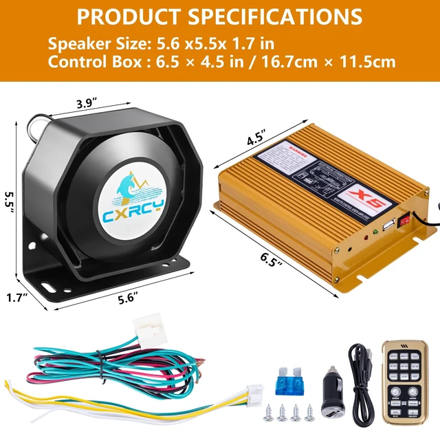 Alt view image 5 of 7 - 12V 200W Police Siren PA System, Wireless Mic, 18 Tones, 120-130dB Fits car, ambulance, fire truck, SUV, ATV, UTV. Slim, easy install. Multifunctional wireless controller