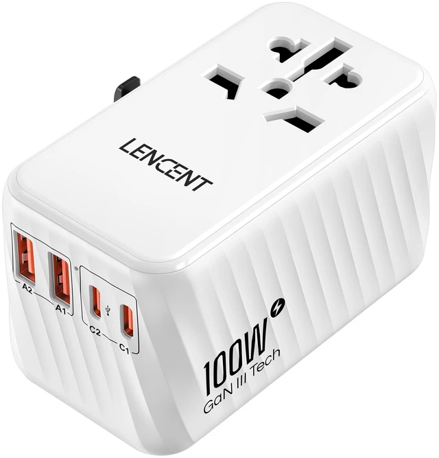 Main image of Universal Travel Adapter, 100W GaN International Fast Charger with 2 PD3.0 Type C+2 USB A, Worldwide Power Adaptor for Phones,Laptops, All in One Travel Essentials for EU/USA/UK/AU, White
