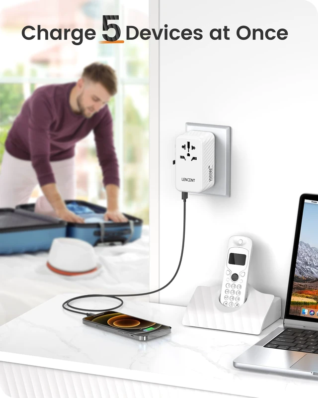 Alt view image 5 of 7 - Universal Travel Adapter, 100W GaN International Fast Charger with 2 PD3.0 Type C+2 USB A, Worldwide Power Adaptor for Phones,Laptops, All in One Travel Essentials for EU/USA/UK/AU, White