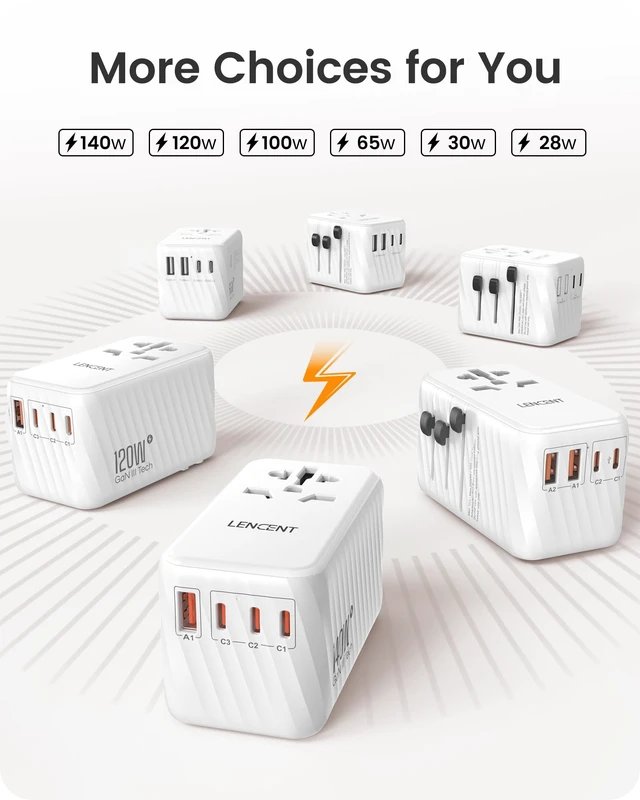 Alt view image 6 of 7 - Universal Travel Adapter, 100W GaN International Fast Charger with 2 PD3.0 Type C+2 USB A, Worldwide Power Adaptor for Phones,Laptops, All in One Travel Essentials for EU/USA/UK/AU, White