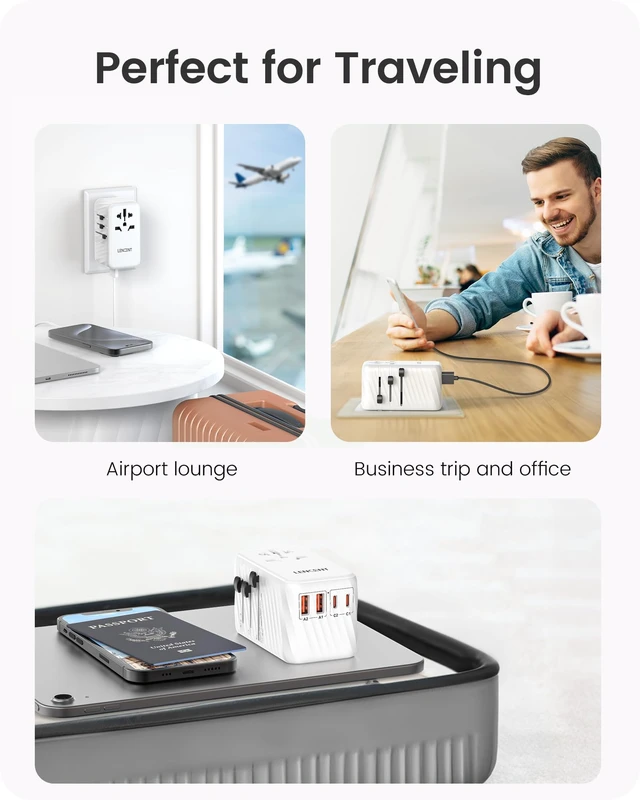 Alt view image 7 of 7 - Universal Travel Adapter, 100W GaN International Fast Charger with 2 PD3.0 Type C+2 USB A, Worldwide Power Adaptor for Phones,Laptops, All in One Travel Essentials for EU/USA/UK/AU, White