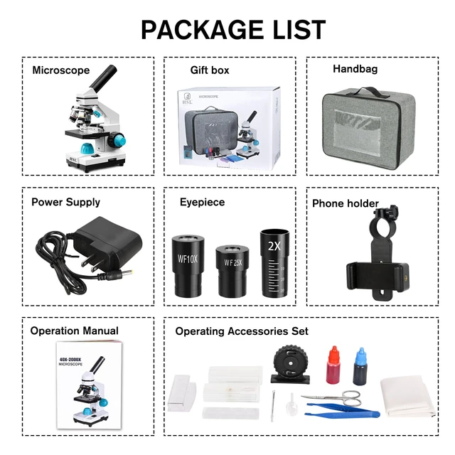 Alt view image 6 of 7 - 40X-2000X Monocular Compound Microscope Kit for Students Adults,Dual LED Powerful Biological Microscopes Set for Laboratory School Education Science Beginner 1000x 2000x