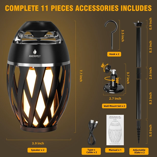 Alt view image 6 of 7 - Outdoor Speakers with Light, Multi-Sync up to 100 Speakers, Gifts for Men Multi-Sync up to 100 Speakers, Bluetooth 5.4, 24H Playtime, 360° Stereo Sound, Cool Gadgets for Home/Patio/Beaches, IP65