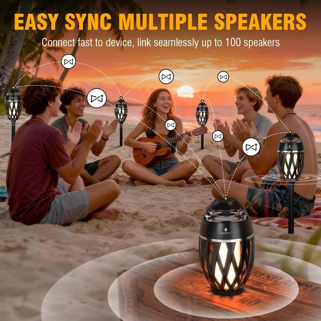 Alt view image 2 of 7 - Outdoor Speakers with Light, Multi-Sync up to 100 Speakers, Gifts for Men Multi-Sync up to 100 Speakers, Bluetooth 5.4, 24H Playtime, 360° Stereo Sound, Cool Gadgets for Home/Patio/Beaches, IP65