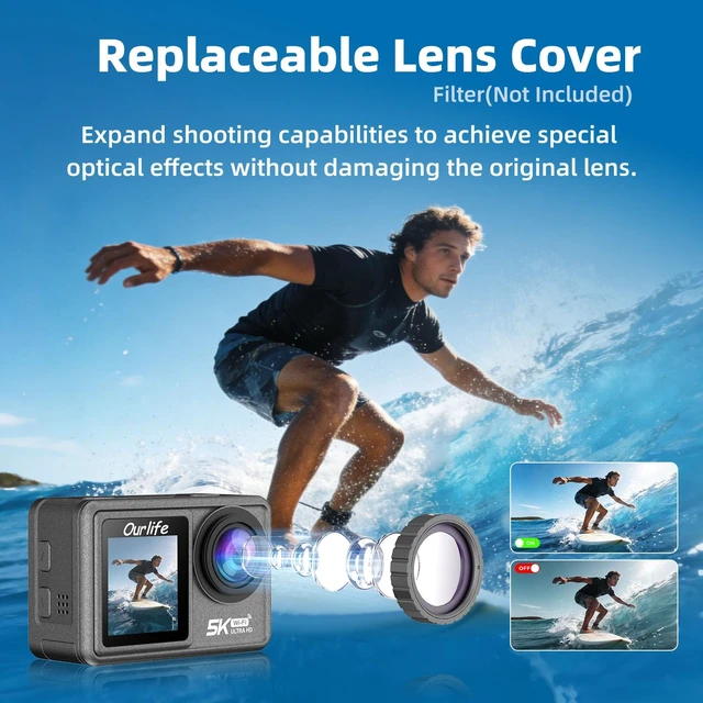 Alt view image 2 of 7 - 5K/30fps Action Camera 30M Waterproof Underwater Camera Vlogging Camera with a 1/2.3 Sensor, 170° Wide FOV Video,Stunning Low-Light Imaging EIS Remote Control(2*Battery,32GB)