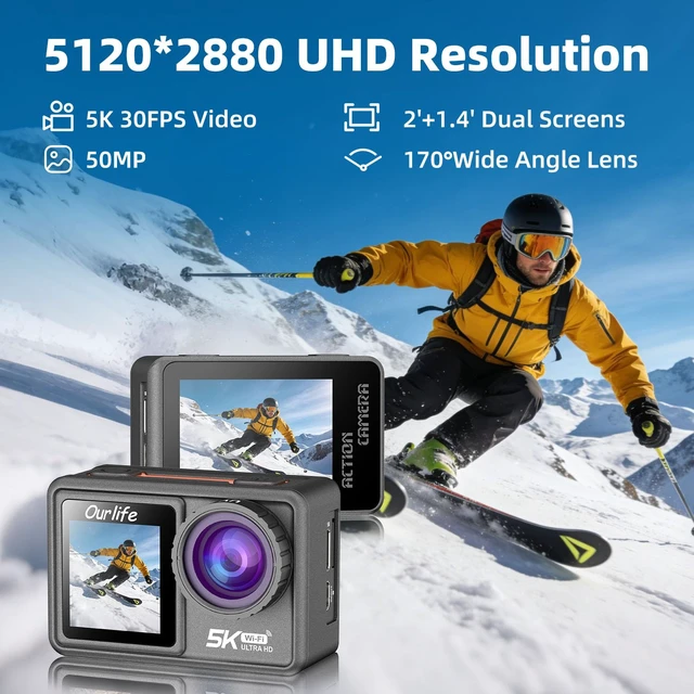 Alt view image 5 of 7 - 5K/30fps Action Camera 30M Waterproof Underwater Camera Vlogging Camera with a 1/2.3 Sensor, 170° Wide FOV Video,Stunning Low-Light Imaging EIS Remote Control(2*Battery,32GB)