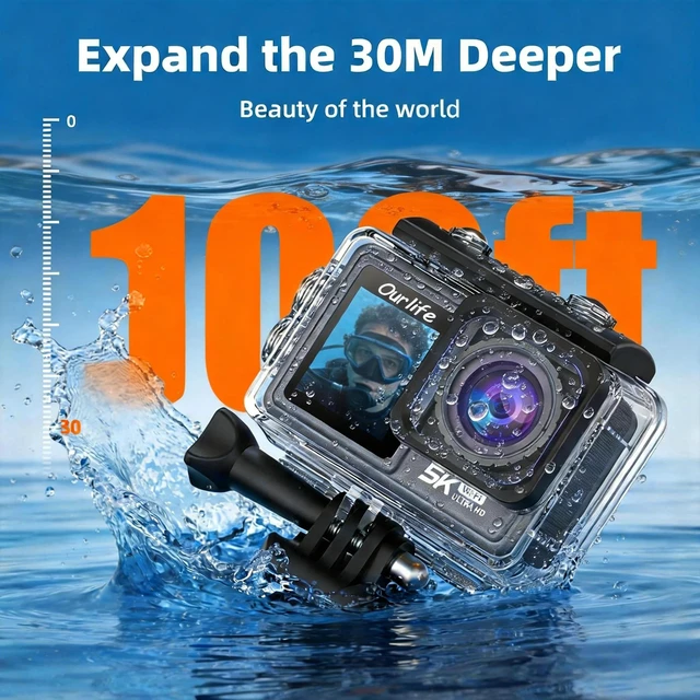 Alt view image 6 of 7 - 5K/30fps Action Camera 30M Waterproof Underwater Camera Vlogging Camera with a 1/2.3 Sensor, 170° Wide FOV Video,Stunning Low-Light Imaging EIS Remote Control(2*Battery,32GB)