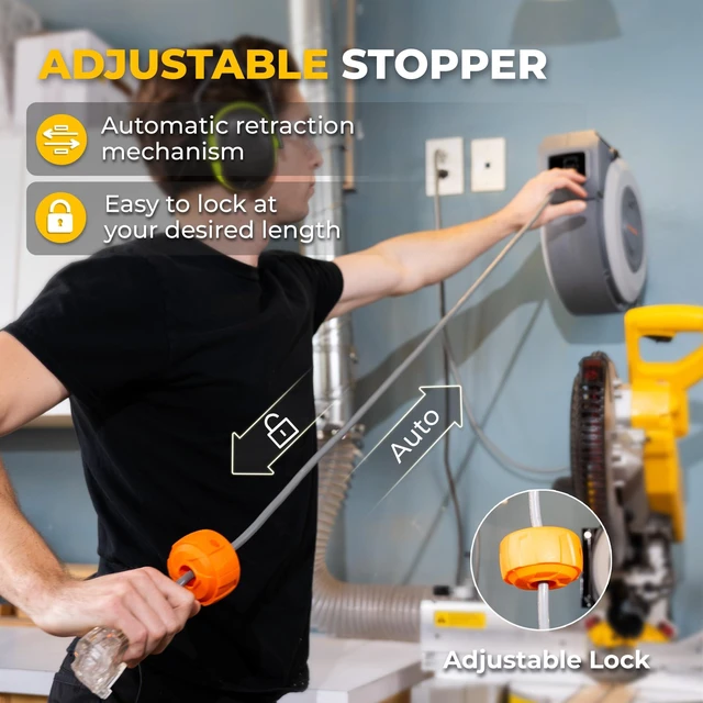 Alt view image 3 of 7 - 70 FT Retractable Extension Cord Reel Heavy Duty 14AWG/3C SJTOW Power Cord, Lighted Triple Outlets, Adjustable Stopper, Ceiling & Wall Mount, ETL Listed