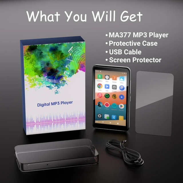 Alt view image 7 of 7 - Kids MP3 Player with Bluetooth and WiFi, 4" Touch Screen Android 9.0, Up to 144GB Storage Portable Music Player for Study & Travel, with Spotify, Parental Control, FM Radio (Black, 144, GB)