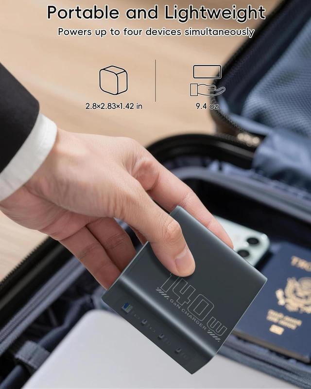 Alt view image 4 of 7 - 140W GaN USB C Charger Block with Smart Display,PD3.1 Fast Laptop Charger 4-Port,Foldable Plug,Touch Controls for MacBook Pro/Air, iPad, iPhone 17/16/15, USB-C Charging Cable Included