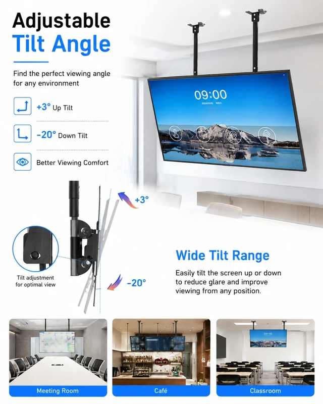 Alt view image 6 of 7 - Ceiling tv Mount for 55-86 inch Flat Screen Displays, Height Adjustable,Tilt Ceiling Mount TV Bracket, Hanging tv Mount Holds up to 154lbs, Max VESA 900x600mm (Single Screen)