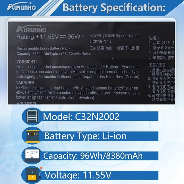 Alt view image 2 of 7 - C32N2002 Battery Replacement for Asus ZenBook Pro 15 UX535 UX535LI UX535LI OLED UM535 UM535Q UM535QE Flip 15 Q528EH Q538EI UX564EH UX564EI UX564PH OLED Q538EI 0B200-03770000