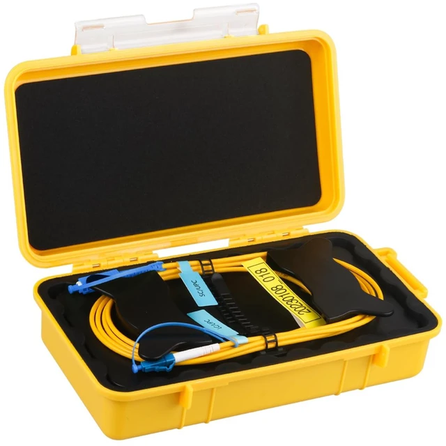 Main image of 2000m SC/UPC-LC/UPC OTDR Launch Cable Box SM 9/125, dead zone eliminator for OTDR testing, 0.5dB/km loss, rugged waterproof case, SC/UPC to LC/UPC